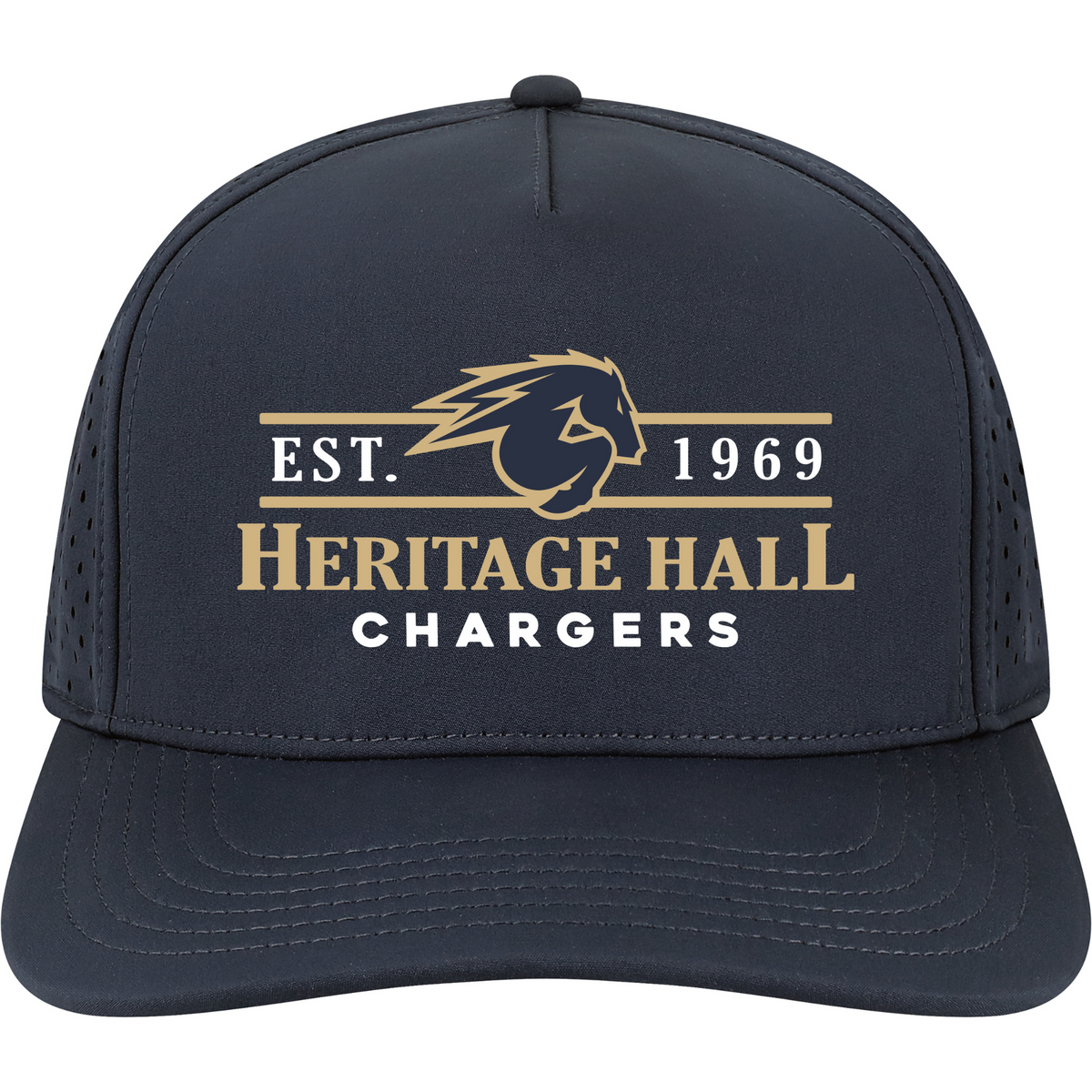 Adult hat, Legacy, navy, Est 1969 with horse logo HHall Chargers