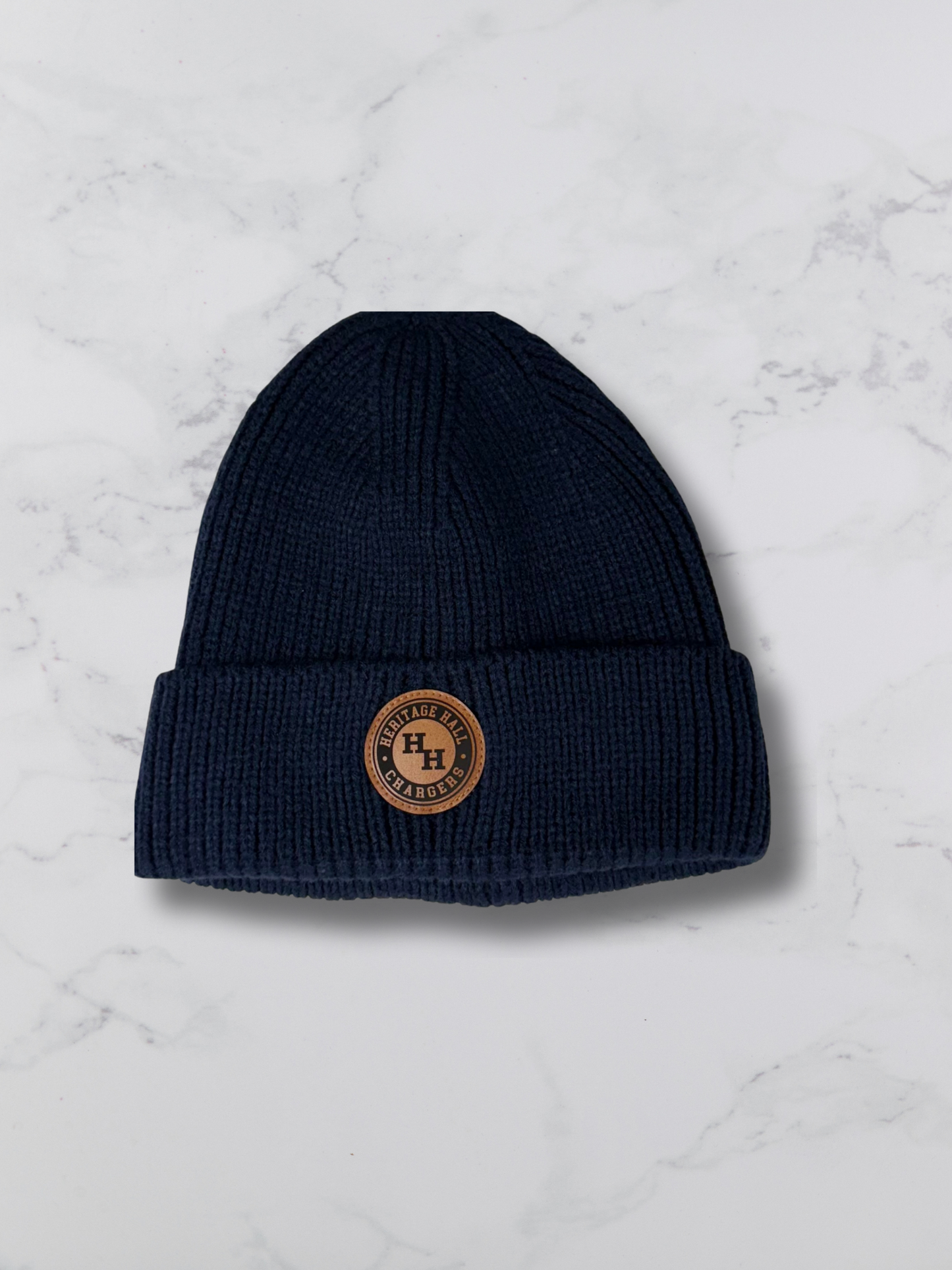 Beanie, navy, leather HH patch