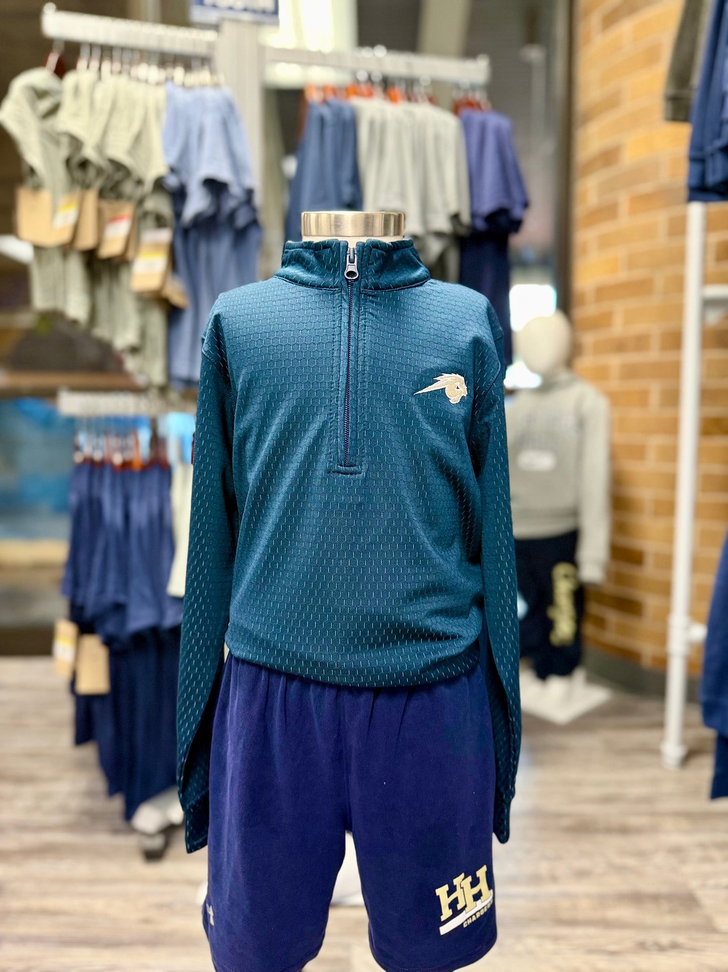 Youth Textured 1/4 zip, navy, Charger Horse