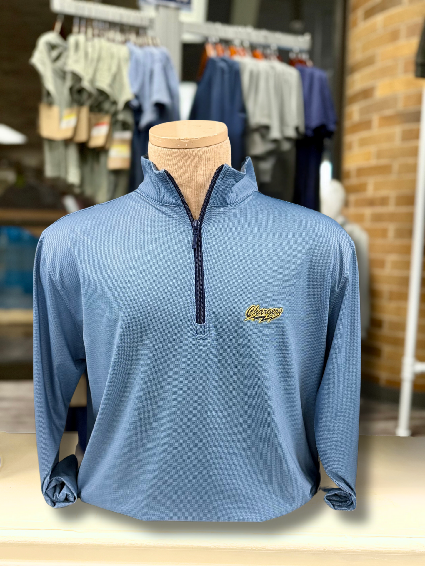 Horn Legend 1/4 zip lightweight pullover, navy, Chargers Lightening Bolt