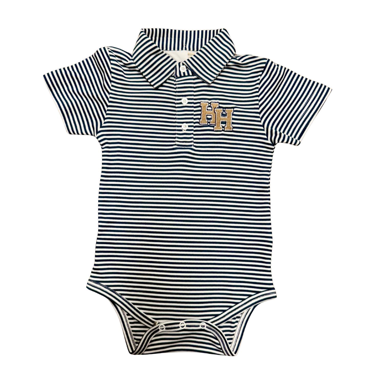 Infant Striped Polo Onesie, navy/white, stacked Hs