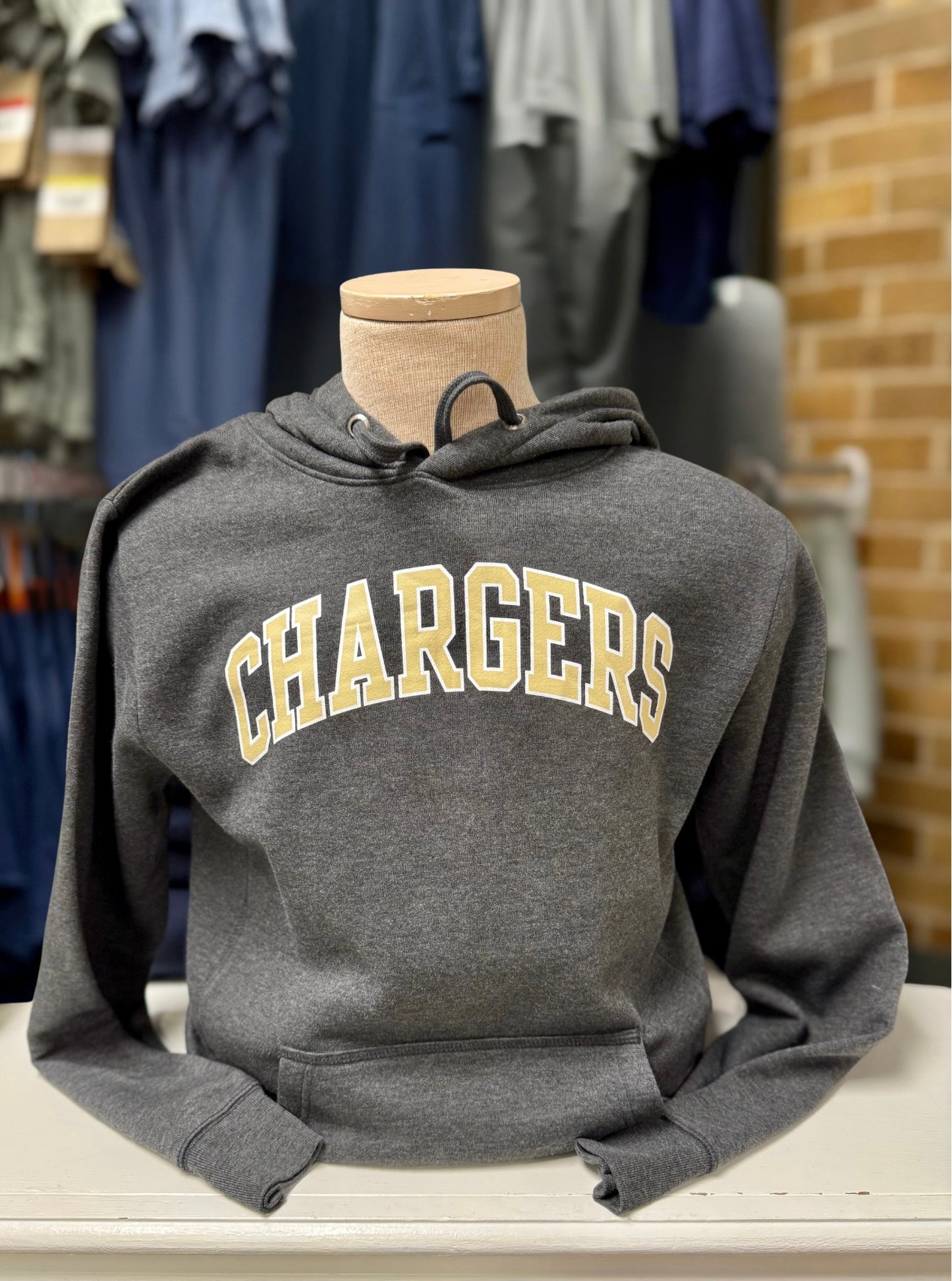 League Hoodie, grey, gold Chargers