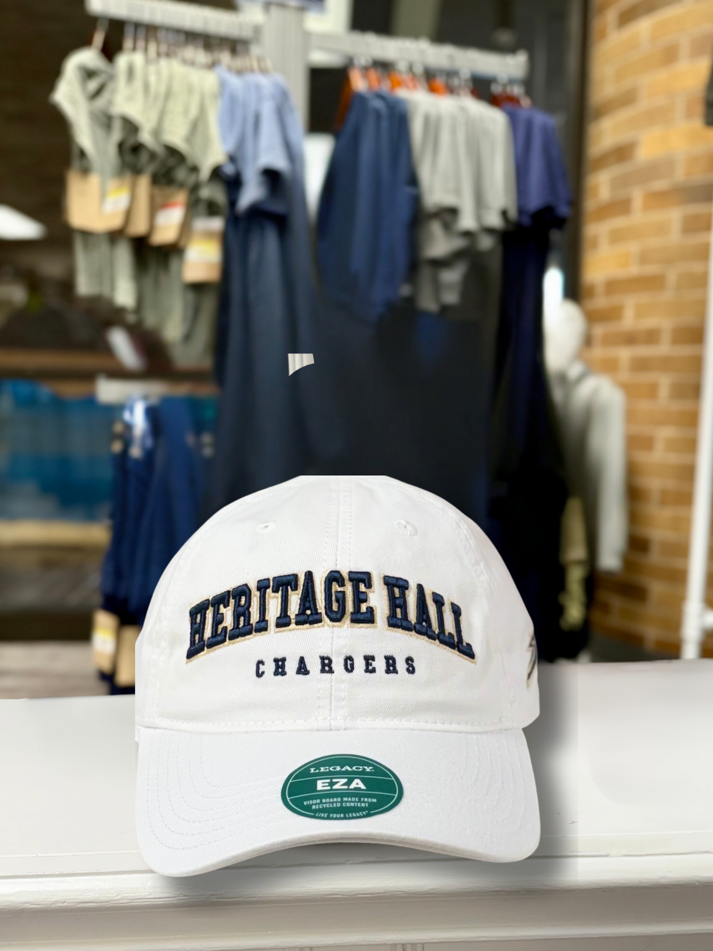 Legacy Hat, White, Heritage Hall Front, Charger side