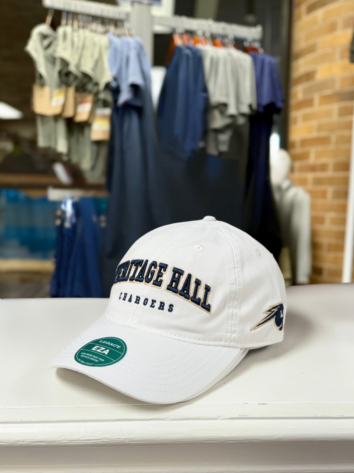 Legacy Hat, White, Heritage Hall Front, Charger side