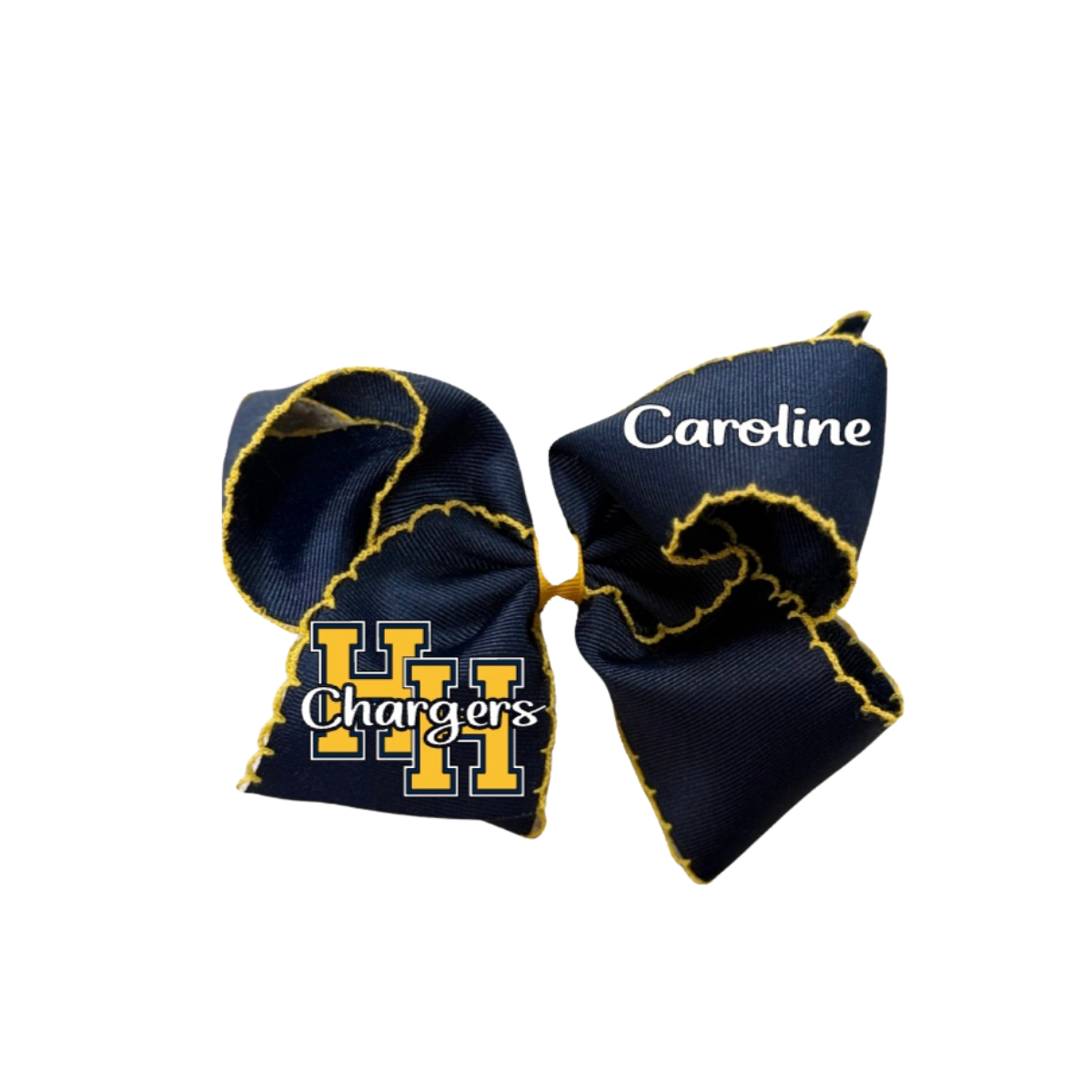 Medium Moonstitch Bow, navy and gold, HH Chargers