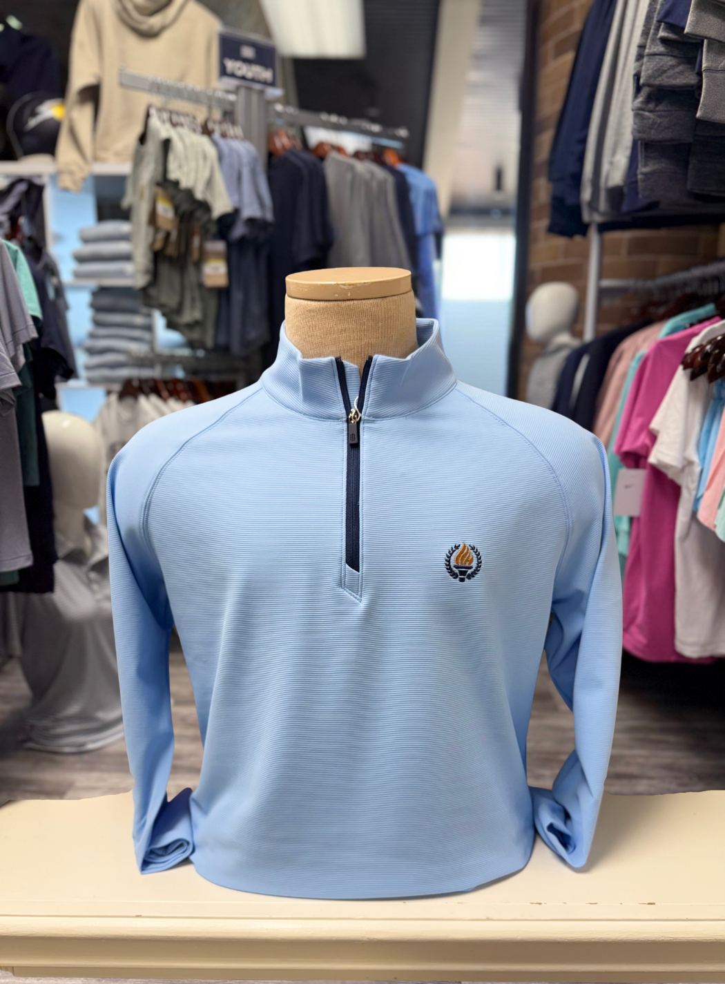 Men's Holderness & Bourne 1/4 zip, ribbed blue