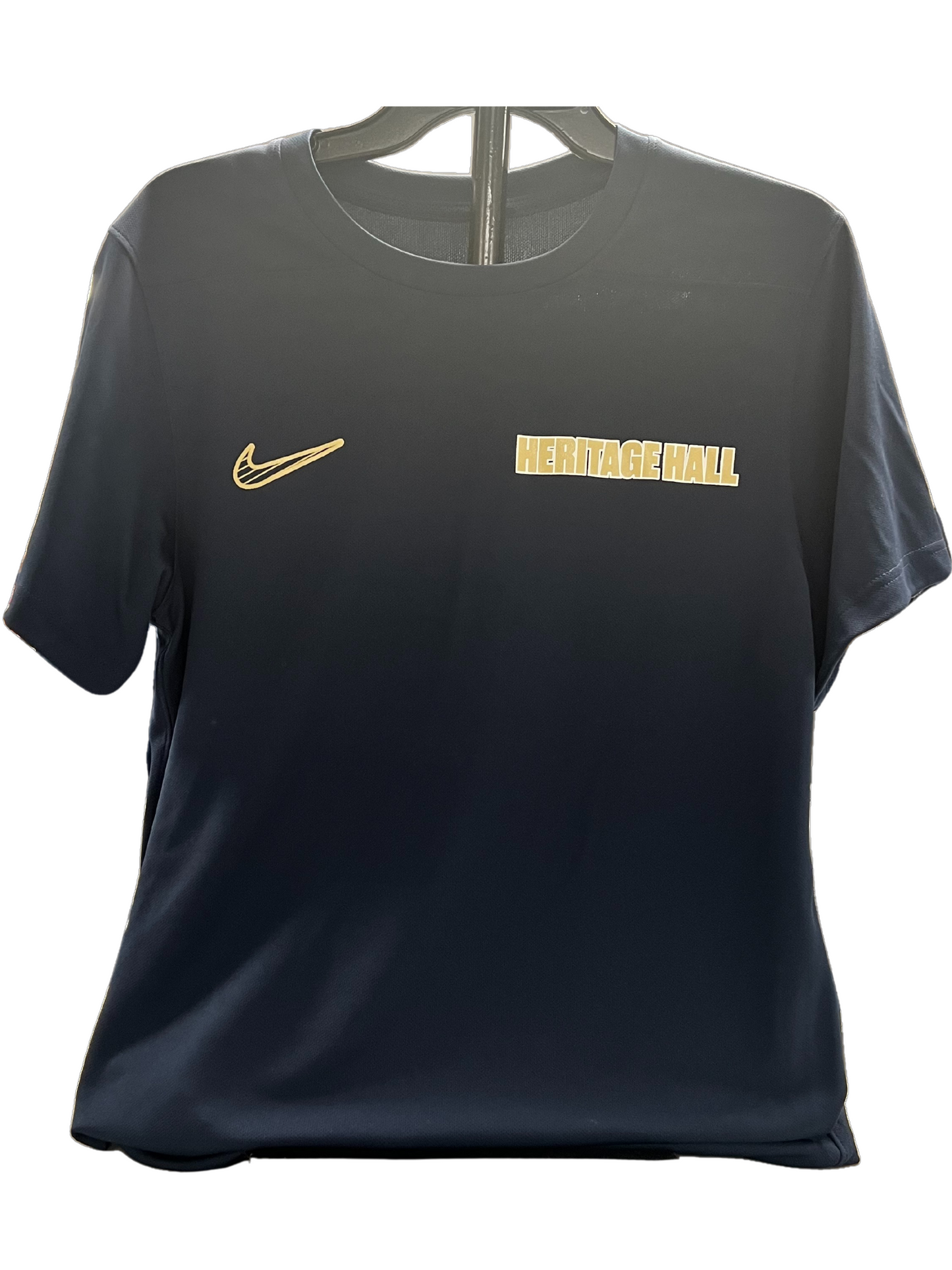 Men's Nike Dri-Fit Shirt, gold swoosh and Her Hall