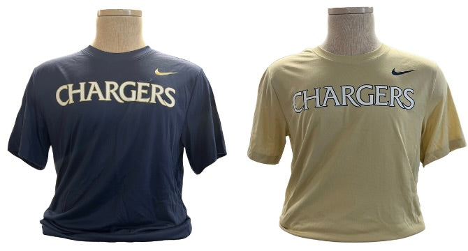 *Men's Dri-fit t-shirt, white CHARGERS, small swoosh