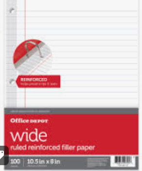 Office Depot wide ruled reinforced filler paper