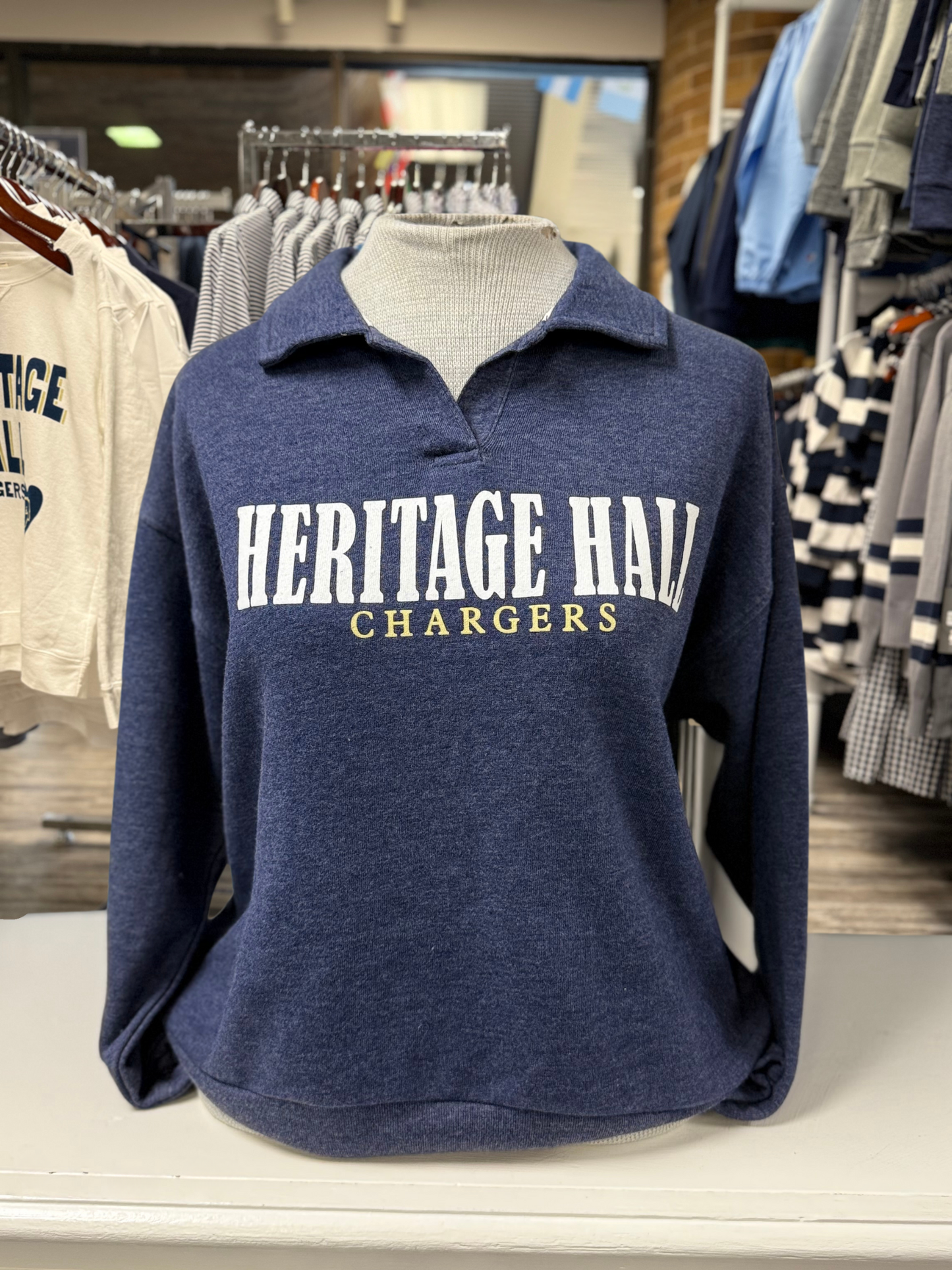 Women's Collared Sweatshirt, navy, Heritage Hall white