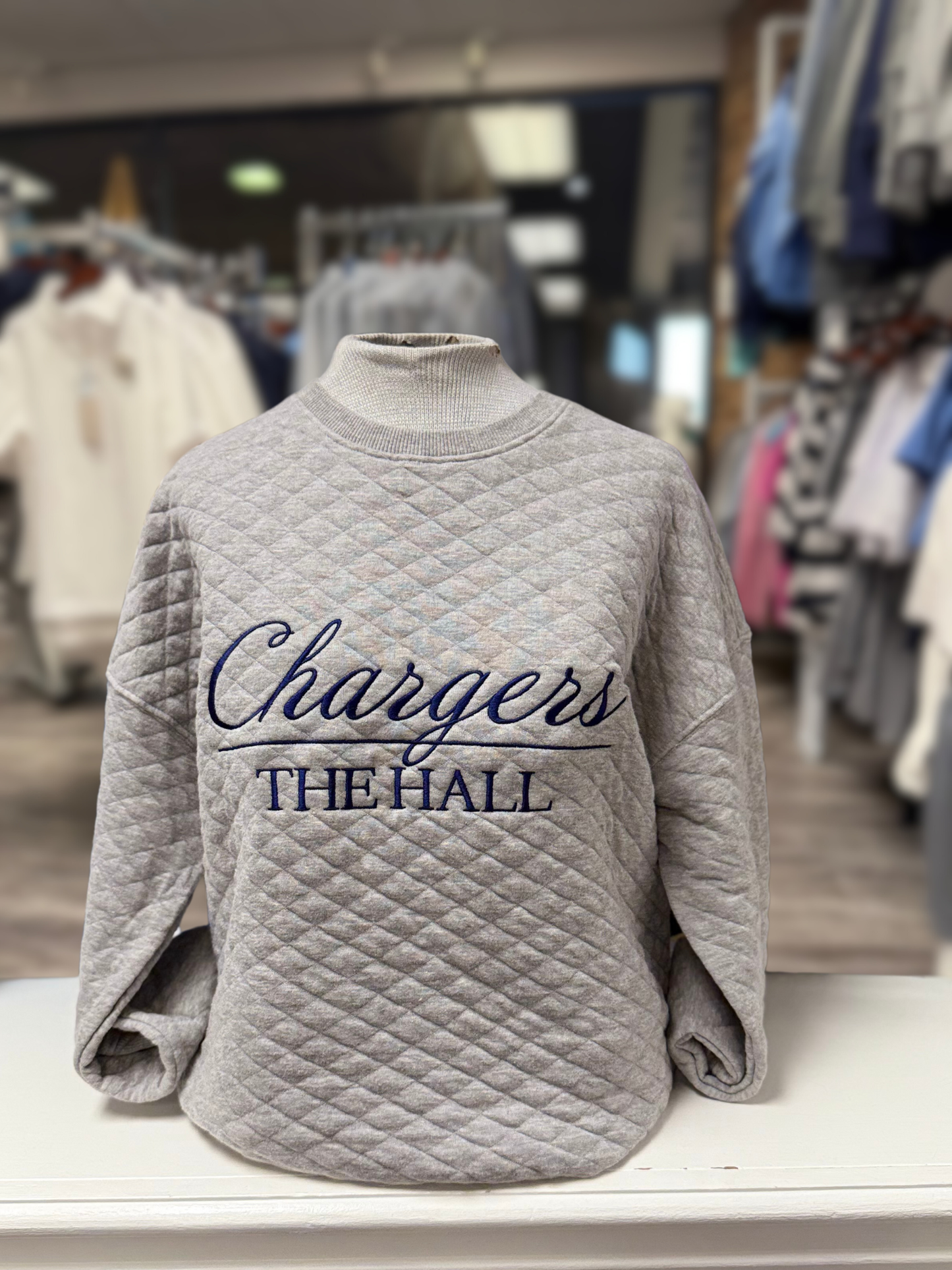 Women's Quilted Pullover, grey, Chargers over The Hall