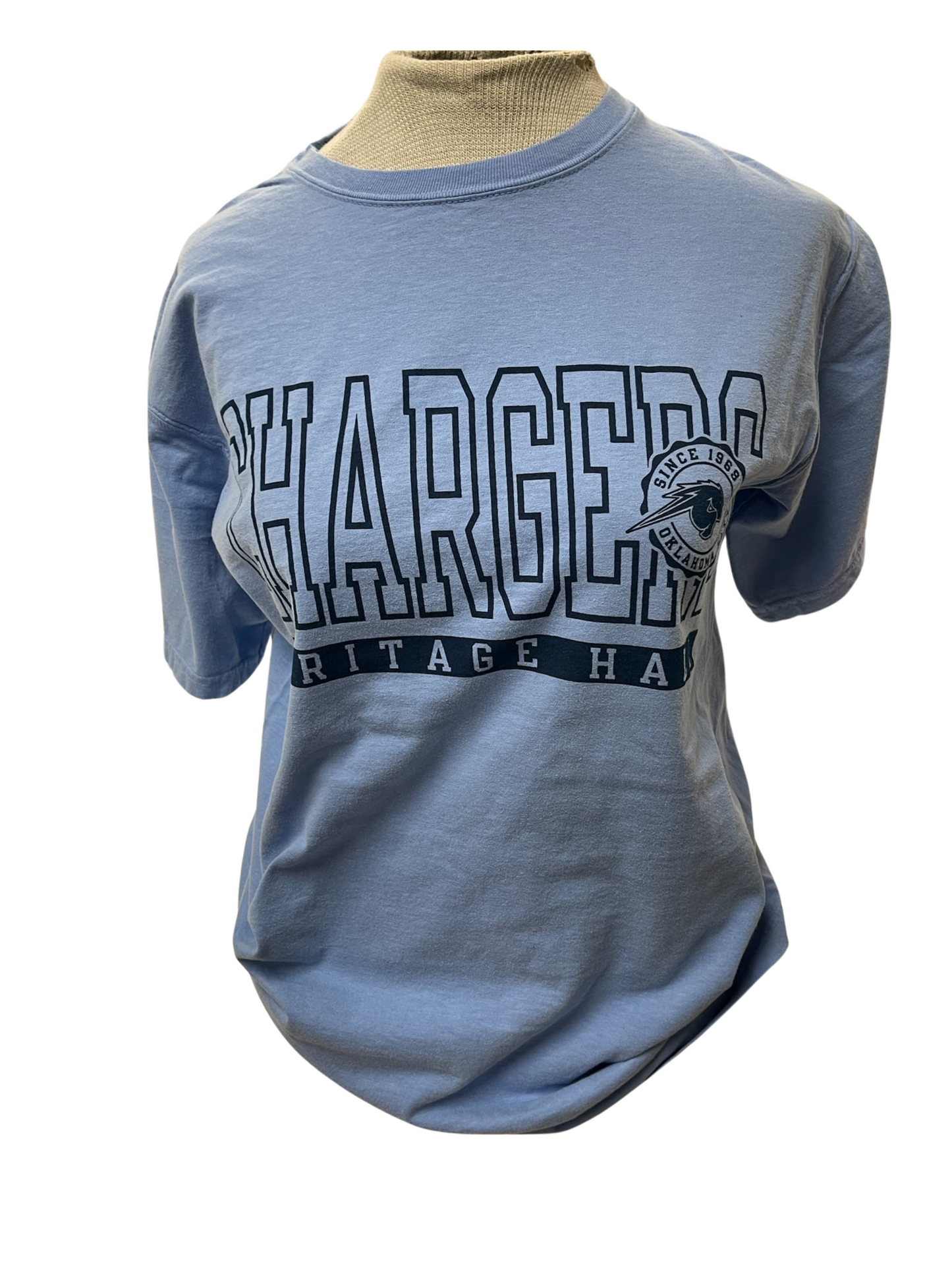 *Women's SS t-shirt, blue, block CHARGERS, with horse in circle
