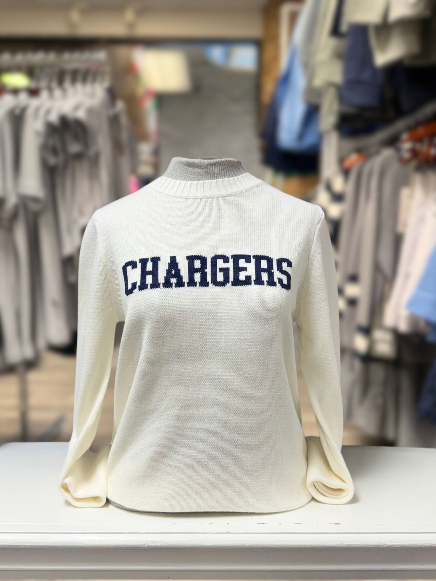 -Women's Sweater, white, Chargers navy