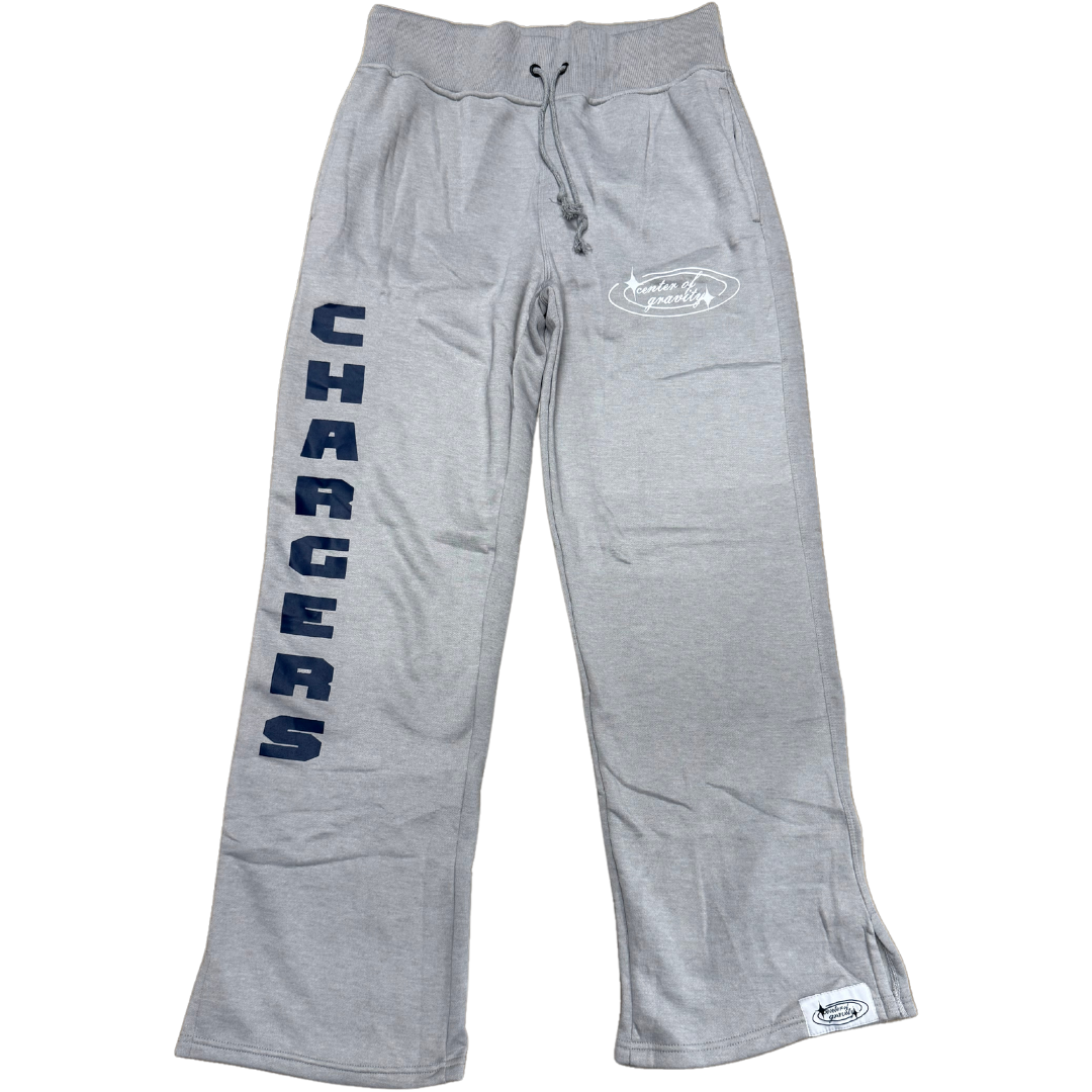 Women's Sweatpants, Center of Gravity by Mecka, grey w/ navy Chargers