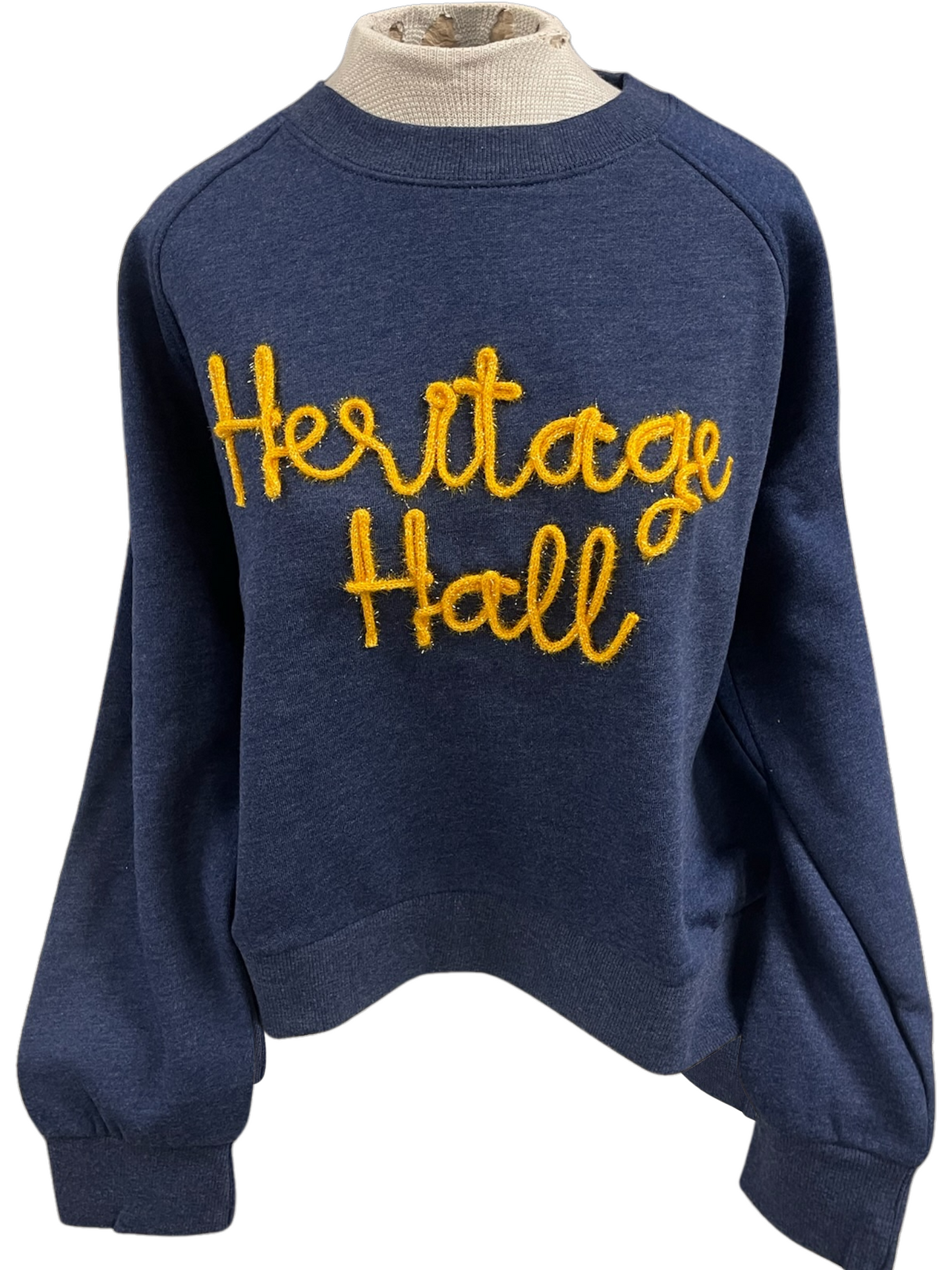 *Women's Sweatshirt, navy, gold shimmer stitch