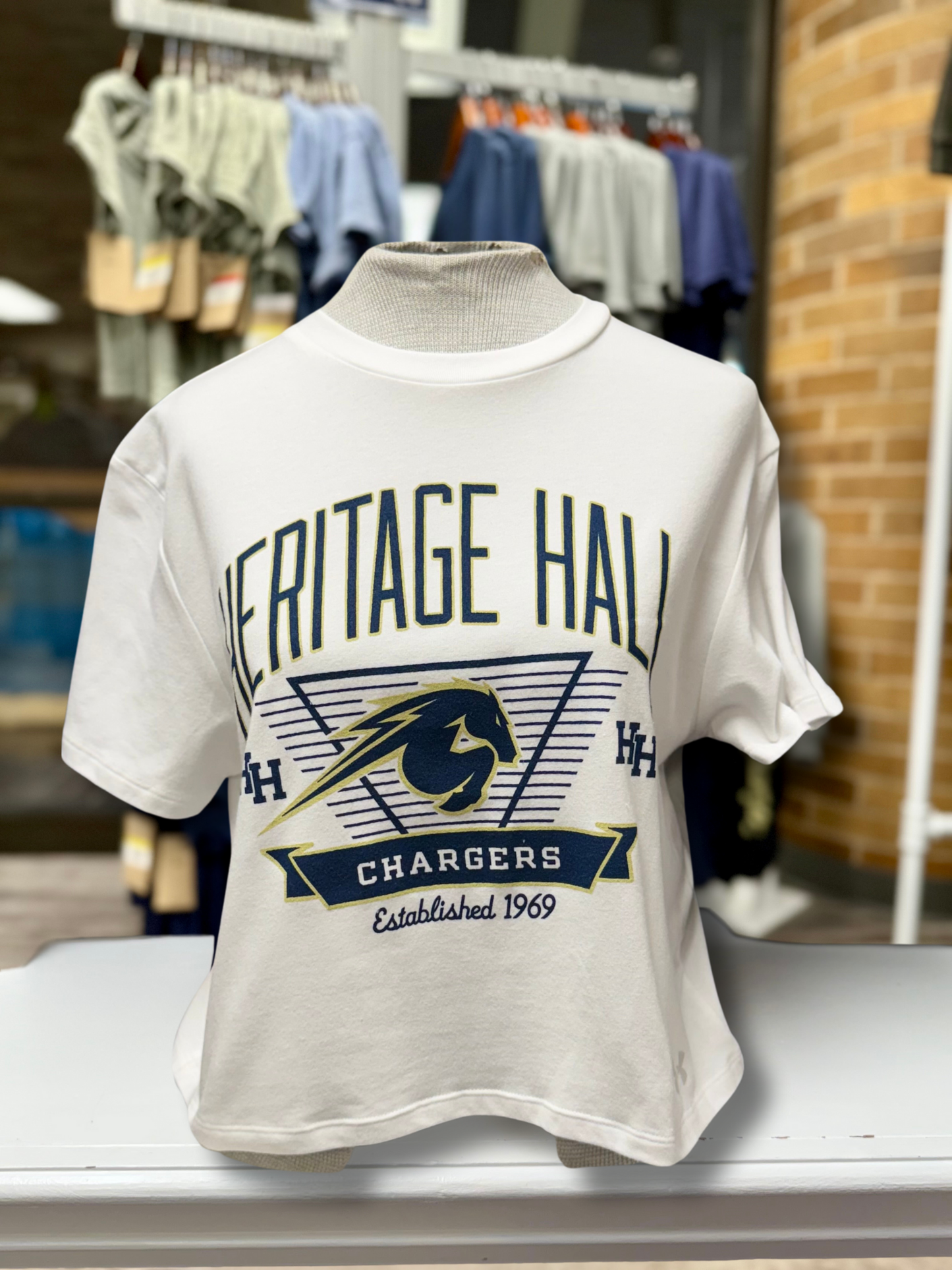 Women's Under Armour cropped white tee, Heritage Hall