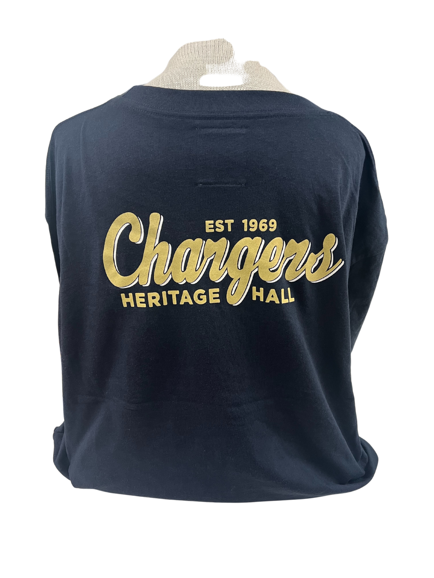 Women's Long Sleeve Pocket Tee, Navy with horse on pocket