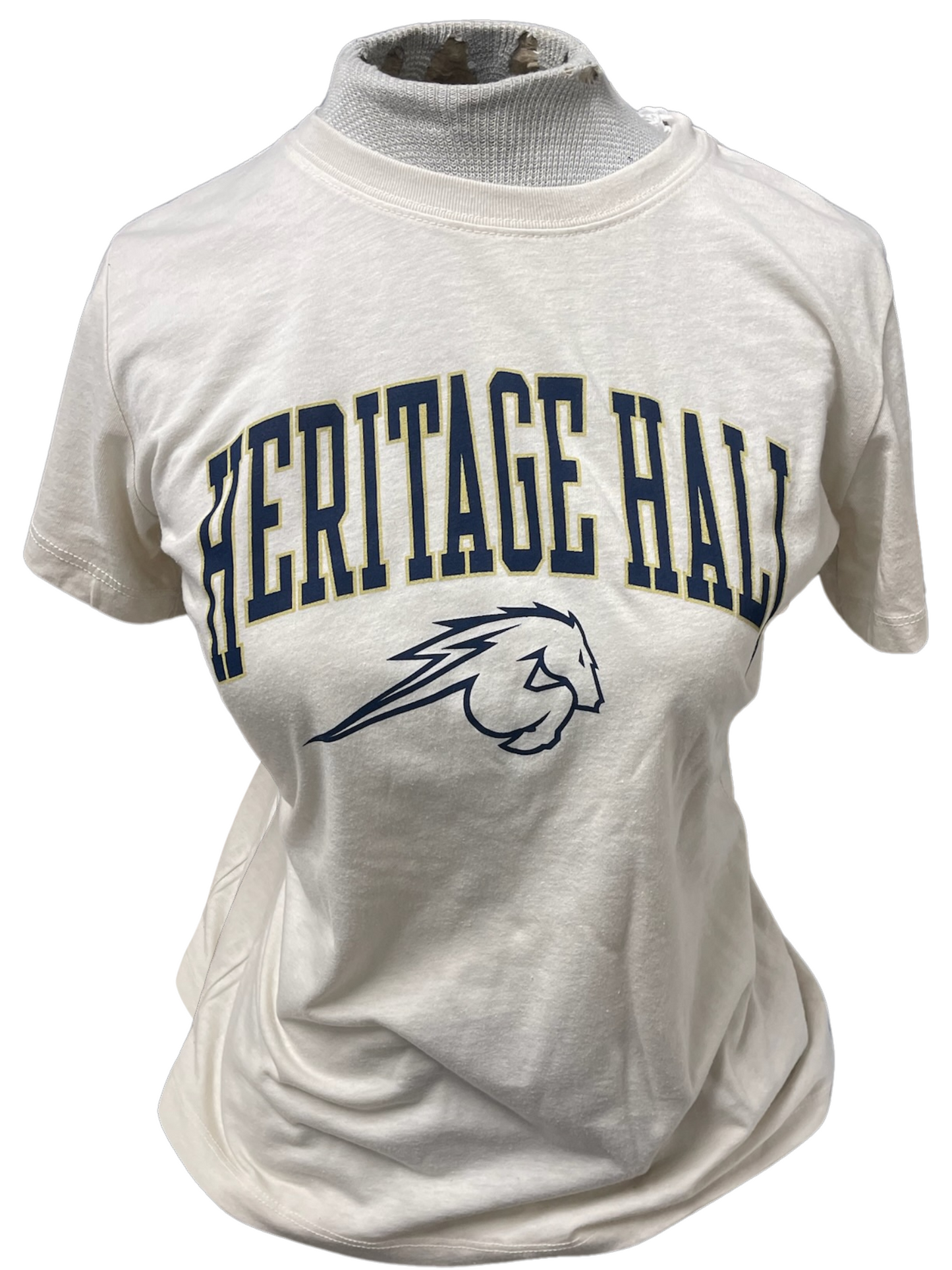 *Women's crewneck t-shirt, heather grey, Heritage Hall over horse