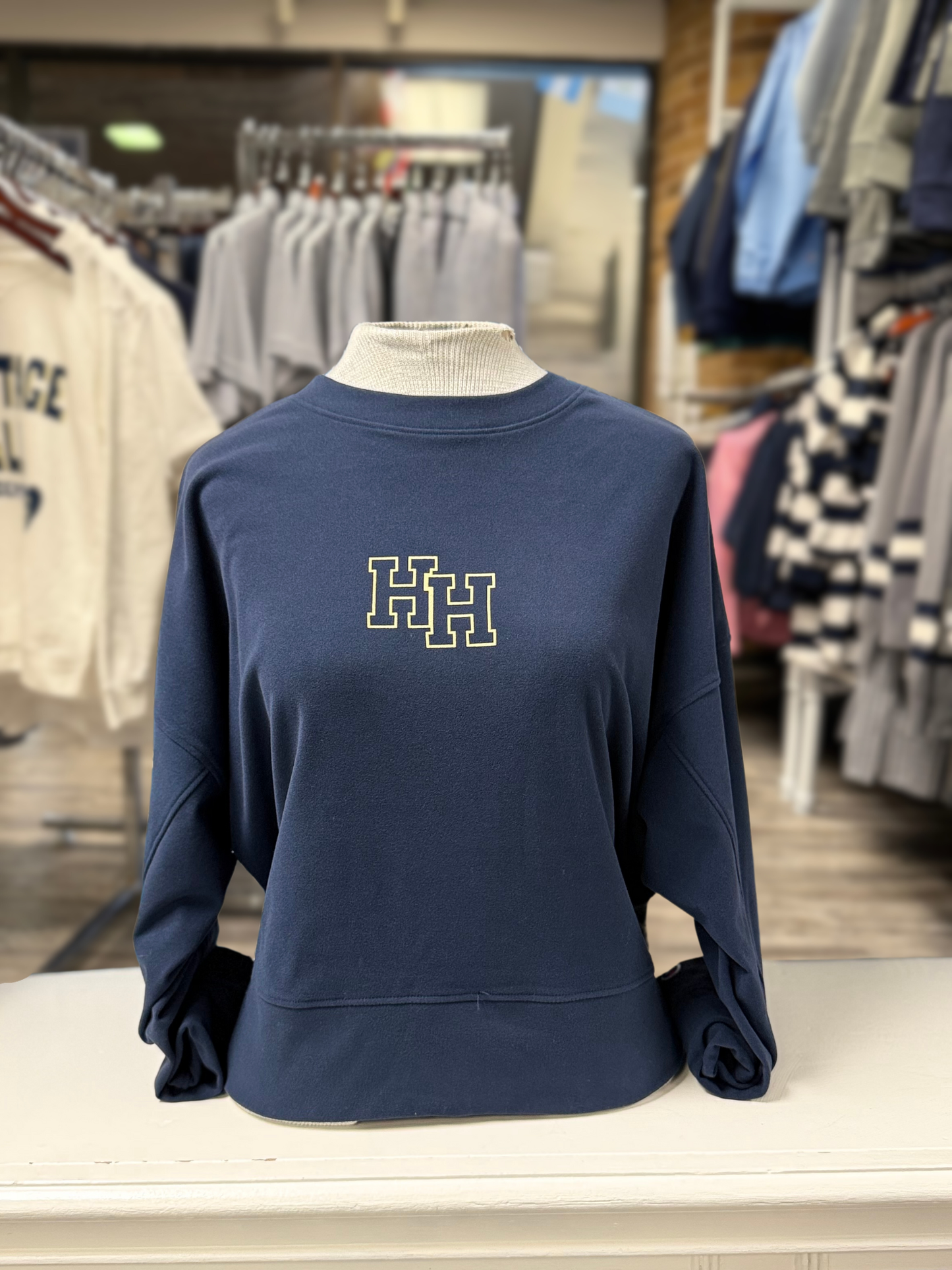 Women's sueded sweatshirt, navy, stacked Hs