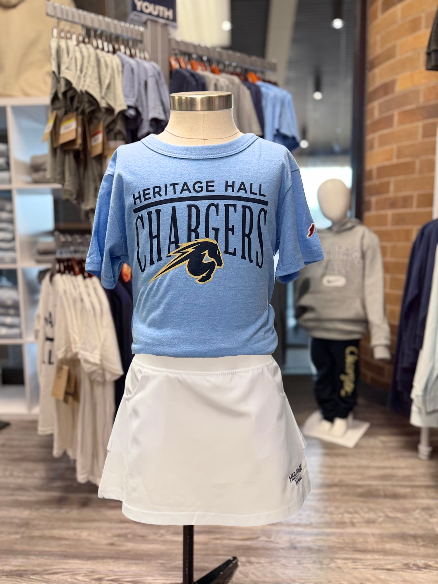 Youth League T-Shirt, blue, Heritage Hall line over Chargers