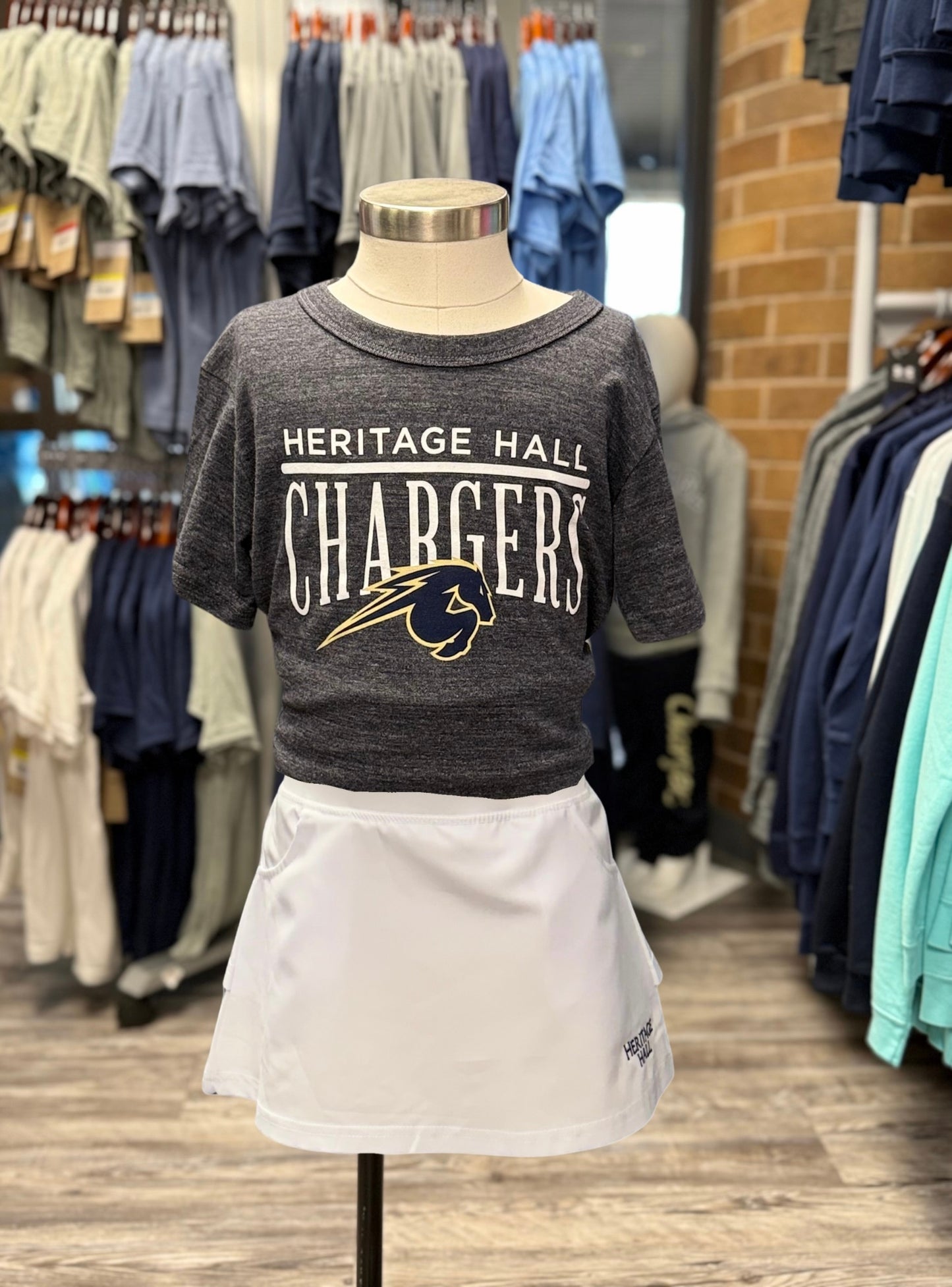 Youth League T-Shirt, navy, Heritage Hall line over Chargers