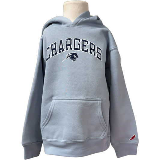 **Youth hoodie, sky blue, navy Chargers