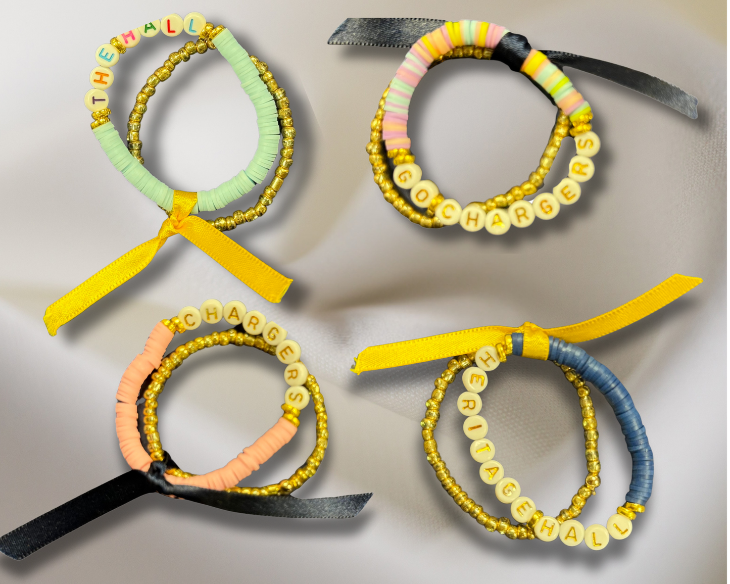 Youth colorful clay and gold beads bracelet set