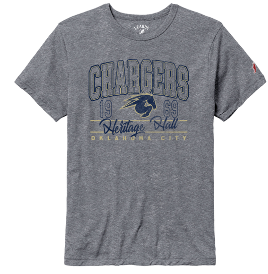 Adult T-Shirt, League, grey, Chargers 1969 horse logo HHall OklaCity