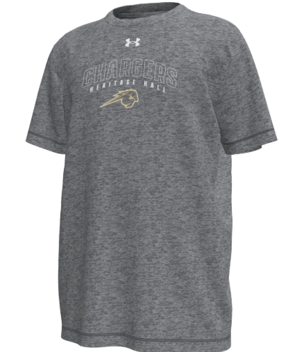Youth UA tee, grey, arch Chargers Hhall over horse