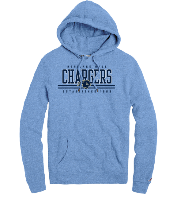 Men's Hoodie, League, powder blue, CHARGERS dbl line with horse HHall Est 1969
