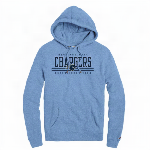 Men's Hoodie, League, powder blue, CHARGERS dbl line with horse HHall Est 1969