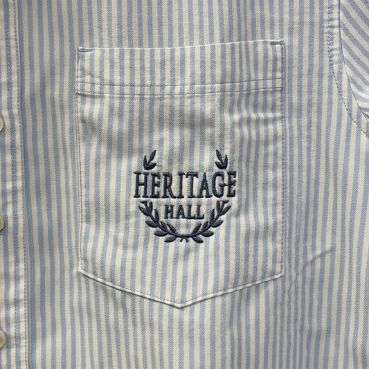 Women's Button Down, blue stripe, laurel wreath HHall