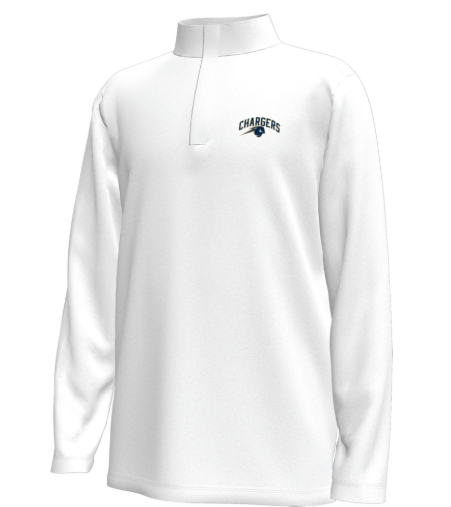Youth UA Motion 1/4 Zip, white, Chargers horse