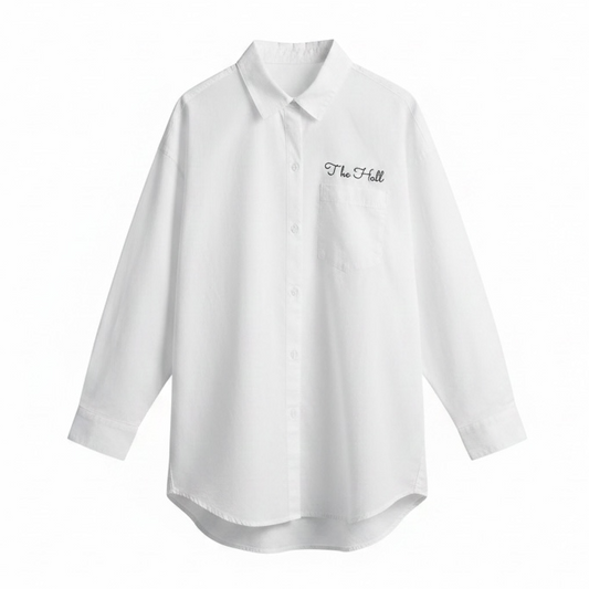 Women's Button Down, white, The Hall and Chargers sleeve