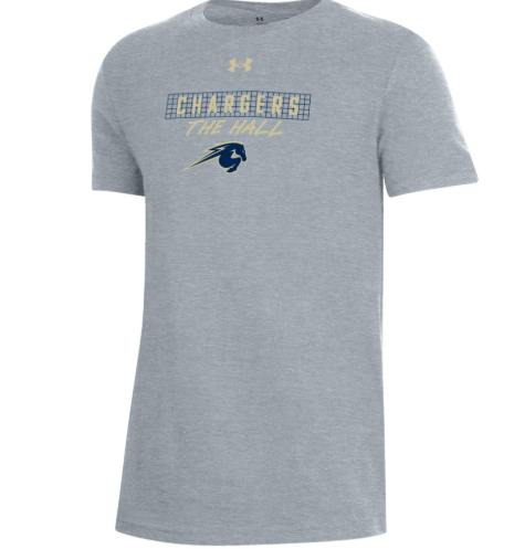 Youth SS Performance Tee, UA, grey, Chargers grid horse