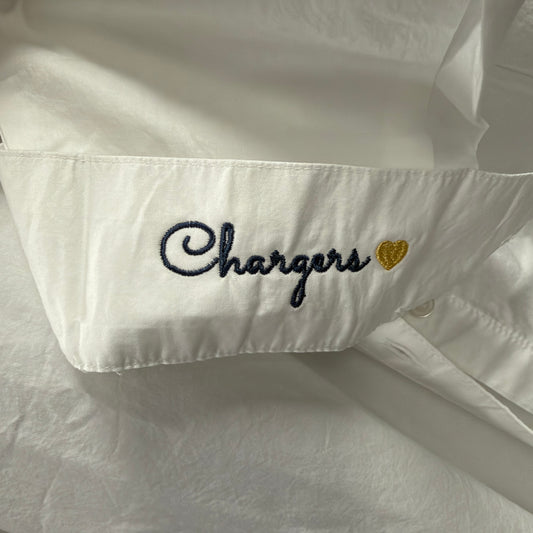 Women's Button Down, white, The Hall and Chargers sleeve