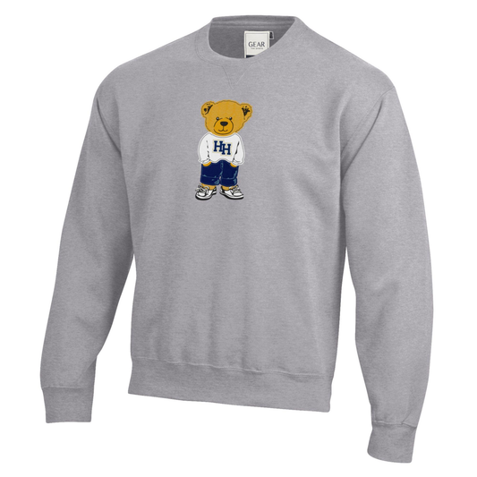 Adult Sweatshirt, bear appliqué, grey