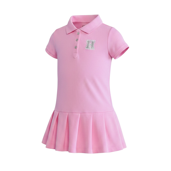 Infant Caroline dress, pink with white H