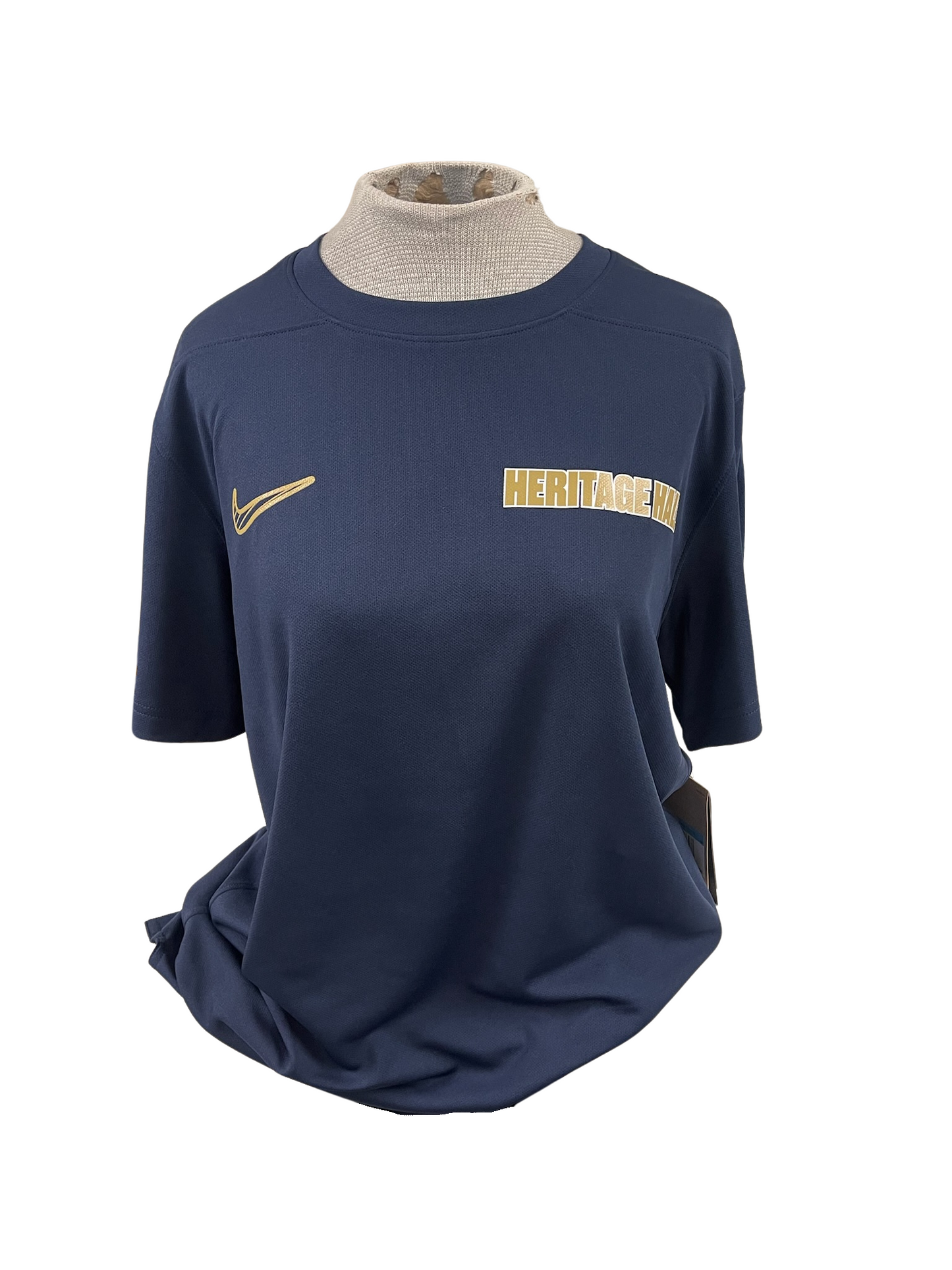 Men's Nike Dri-Fit Shirt, gold swoosh and Her Hall