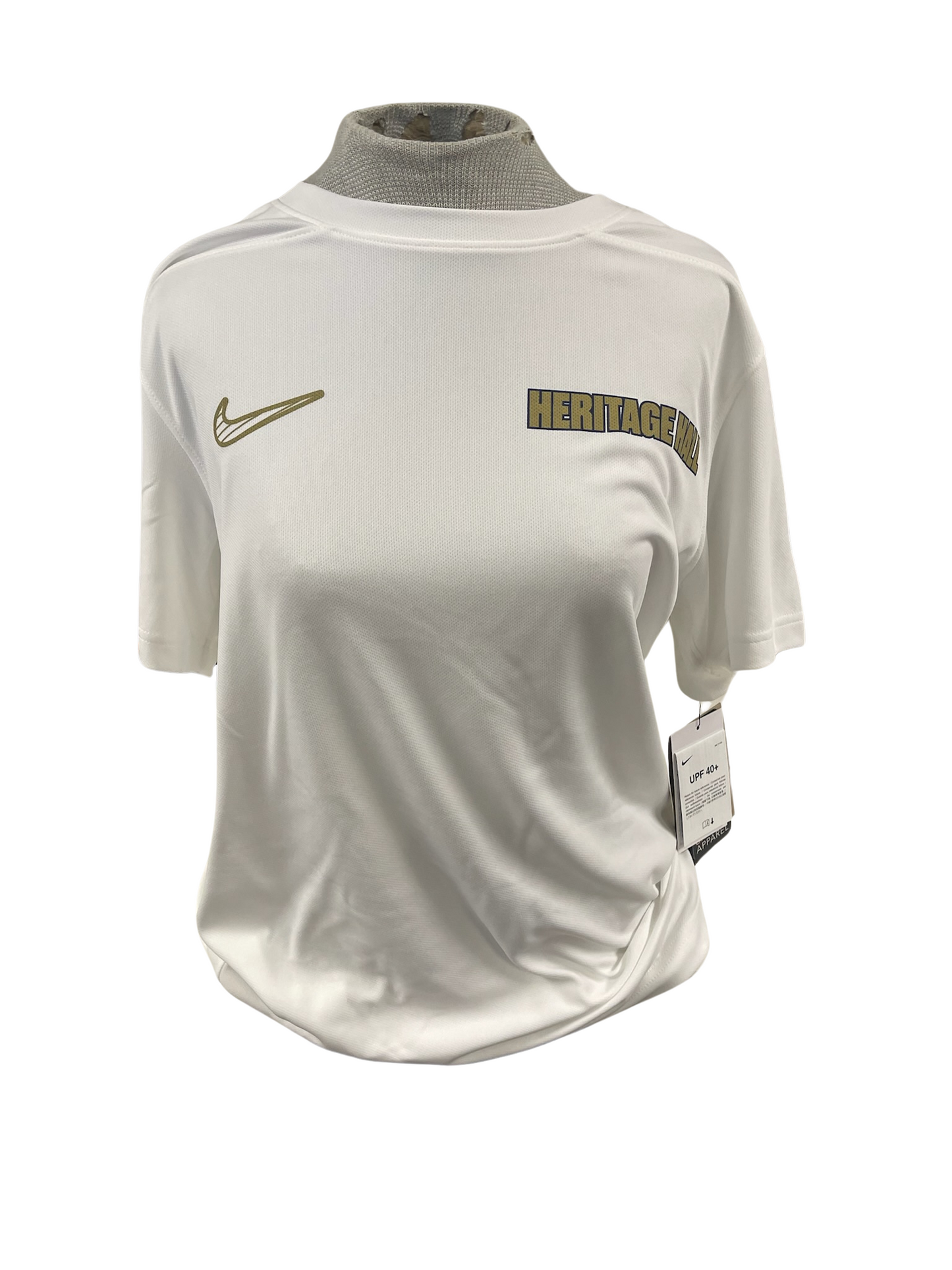 Men's Nike Dri-Fit Shirt, gold swoosh and Her Hall