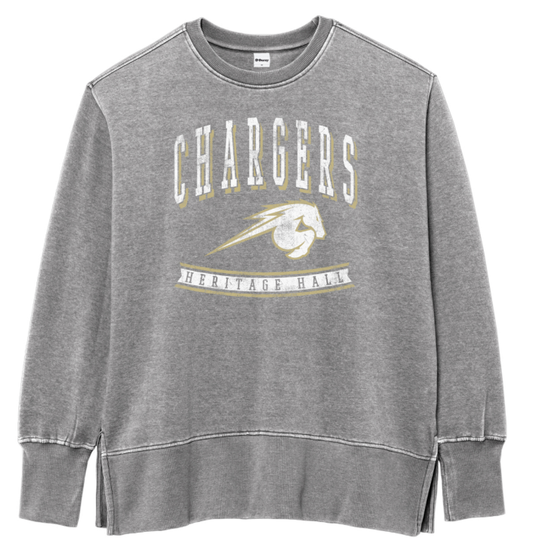 Women's Ouray sweatshirt, smoked pearl grey, CHARGERS horse over HHall