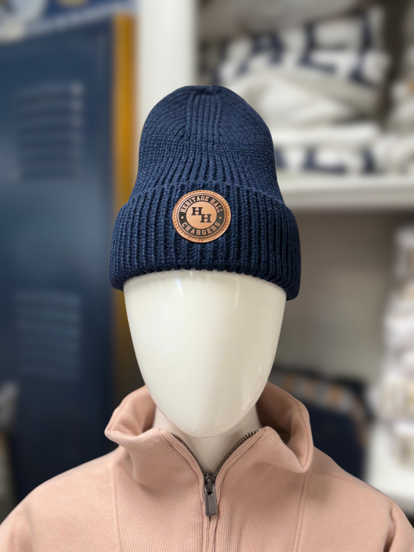Beanie, navy, leather HH patch