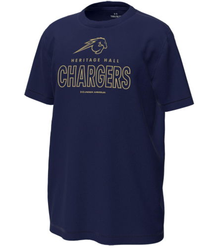 Youth Tech SS Top, Under Armour, navy, horse Heritage Hall Chargers