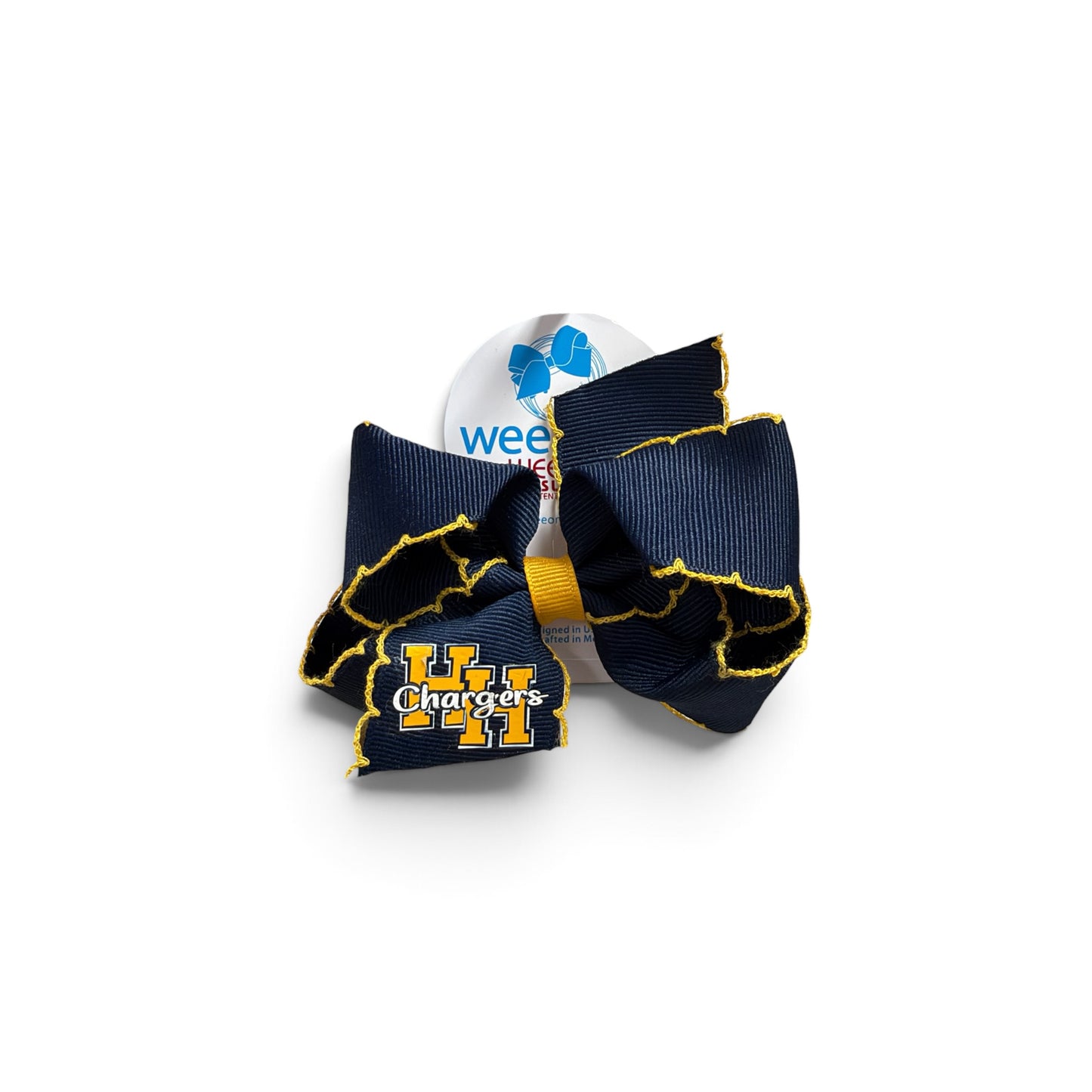 Medium Moonstitch Bow, navy and gold, HH Chargers