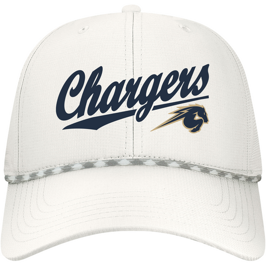 Adult hat, Legacy, white with paracord, Chargers script with horse logo