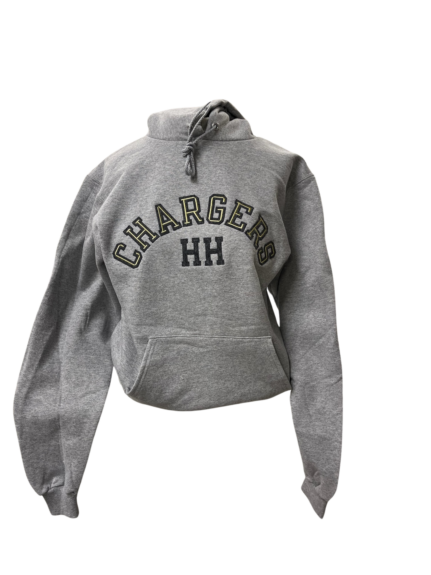 Sweatshirt hoodie, grey, gold CHARGERS arch, navy HH