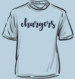 Youth Chargers script puff paint blue shirt