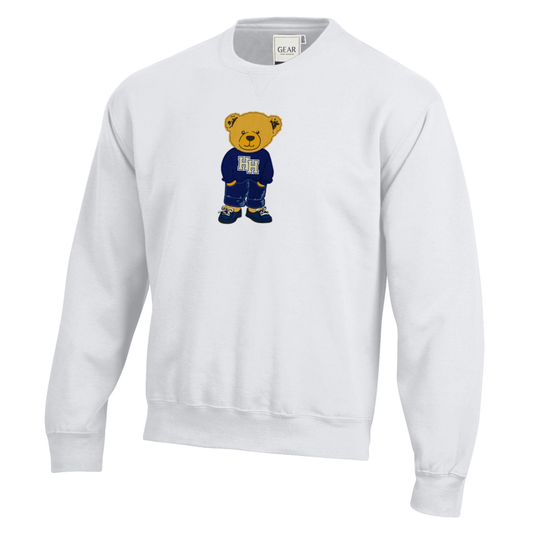 Adult Sweatshirt, bear appliqué, white