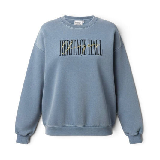 Women's Sweatshirt, chicka-d, faded denim, HHall script gold Chargers