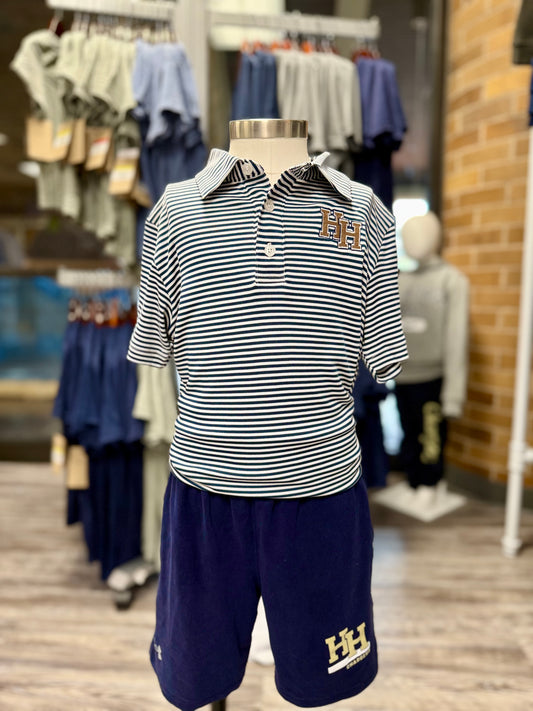 Youth Striped Polo, navy/white, stacked Hs